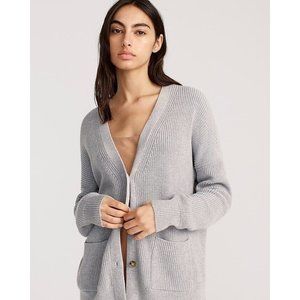 J Crew Women Vneck Cotton Cashmere Cardigan XS Oversized Minimalist Gray Sweater